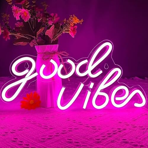 Good Vibes Neon LED Schild, LED Schriftzug Wand Personalisiert, Neonlicht 3D Wanddeko, USB Neon Lights Decoration, USB Neon Lights Decoration Sign Schlafzimmer Hochzeit Bar, Wand Dekorative von Calenxy