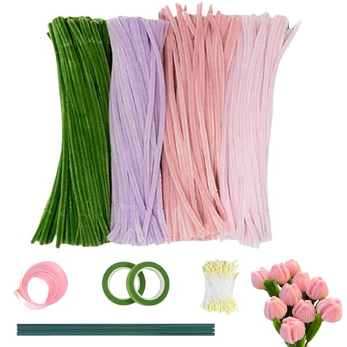 Pfeifenreiniger Blumen Set, 400 Stück Rosa Pfeifenreiniger Zum Basteln Pfeifenputzer zum Basteln, 4 Farben Zartrosa Grün Pfeifenreiniger mit 20 Grünem Bastelfaden Geschenkband für Blumenstrauß DIY Pfeifenreiniger Blumen Set, 400 Stück Rosa Pfeifenreiniger Zum Basteln Pfeifenputzer zum Basteln, 4 Farben Zartrosa Grün Pfeifenreiniger mit 20 Grünem Bastelfaden Geschenkband für Blumenstrauß DIY von Calenxy