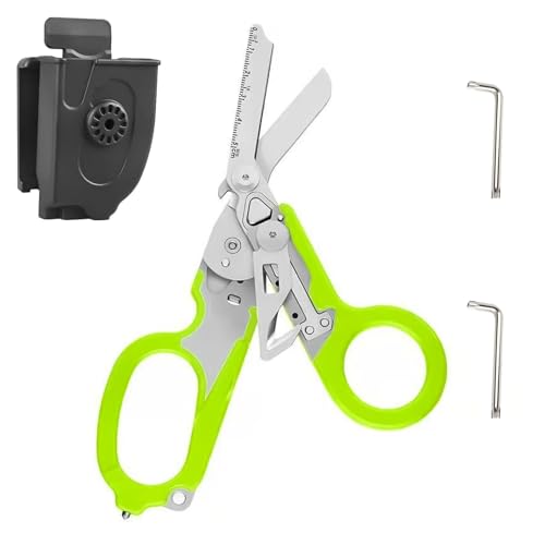 Raptor Response Notfallschere, Rettungsschere mit 6 Praktischen, Trauma Schere Multitool, Faltbare Scherenzange mit Holster, Taktische Klappzang für Outdoor Camping Rettung Werkzeuge (Grün) von Calenxy