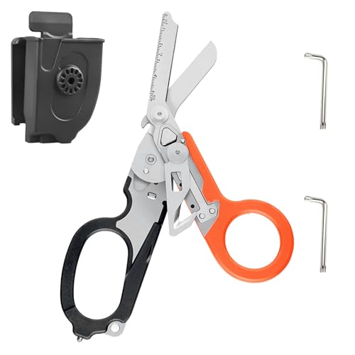 Raptor Response Notfallschere, Rettungsschere mit 6 Praktischen, Trauma Schere Multitool, Faltbare Scherenzange mit Holster, Taktische Klappzang für Outdoor Camping Rettung Werkzeuge (Orange) von Calenxy