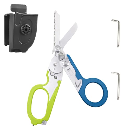 Raptor Response Notfallschere, Trauma Schere Multitool Rettungsschere mit 6 Praktischen Funktionen Faltbare Scherenzange, Taktische Klappzang für Outdoor Rettung Werkzeuge (Blau Gelb) von Calenxy