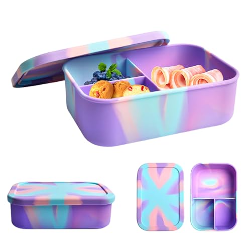 Silikon Brotdose Kinder Erwachsene, Lunchbox mit Fächern, Bruchfest und Auslaufsichere Batik Bento Box 1200 ml, Snackbox, Brotdose Schule, Frühstücksbox, Spülmaschinenfest und Mikrowellengeeignet von Calenxy