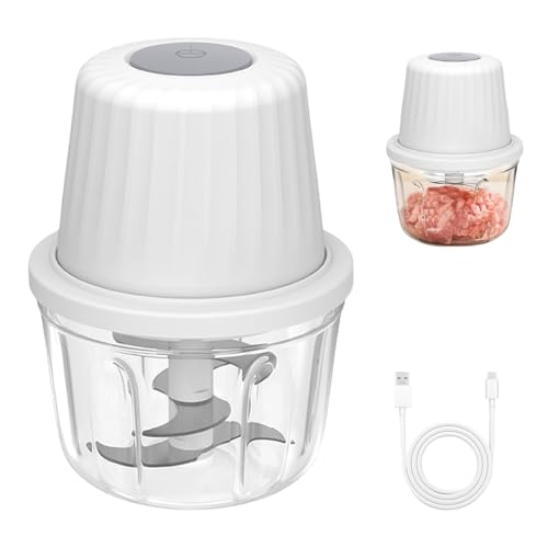 Zwiebel Zerkleinerer Elektrisch 400ML, Weiß Zwiebelschneider Elektrisch mit Akku Gemüsezerkleinerer mit Typ-C Ladekabel Mixer Multi Universalzerkleinerer für hackfleisch Fleisch Zwiebeln Knoblauch von Calenxy