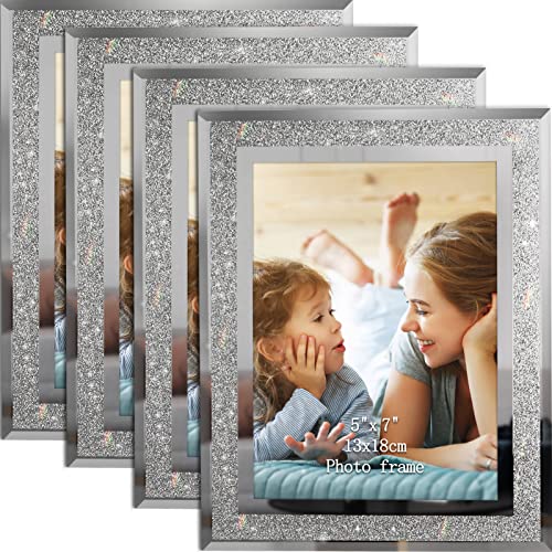 Calenzana 4 Stück 12,7 x 17,8 cm glitzernde Glas-Bilderrahmen mit Glitzerrand für Tischplatte, horizontale oder vertikale Präsentation von Calenzana