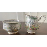 Schöne Vintage Royal Albert Silver Birch Milchkännchen Und Zuckerdose von Calessabay