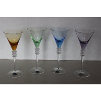 Set Von 4 Blau Bunte Boho-Kristall Brandy Gläser Lilanes Grün-Gold von Calessabay