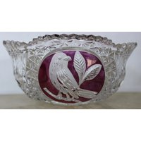 Wunderschöne Vintage Hofbaur Byrdes Crystal Ruby Flash Servier Schüssel Schwer Zu Finden von Calessabay