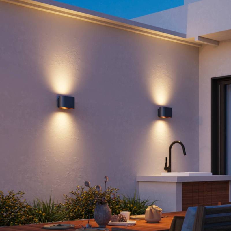Calex LED-Außenwandlampe Potenza up/down, IP44, schwarz/gold von Calex