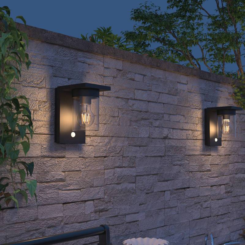 Calex Solar-LED-Außenwandleuchte Asti, Sensor, IP44, schwarz von Calex