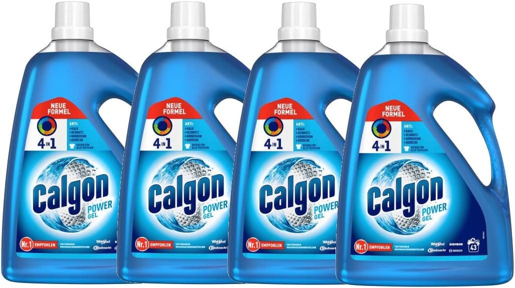 Calgon 4-in-1 Power Gel 4 x 2,15 l Wasserenthärter (Spar-Pack, [4-St. Wirksam gegen Kalk, Schmutz, Gerüche und Korrosion) von Calgon