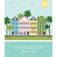 Charleston Rainbow Row Kunstdruck Bunte Stadt Dekoration von CaliMossDesignStudio