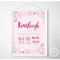 Personalisierte Blumen Geburtsanzeige Print Pink Coral Nursery Art von CaliMossDesignStudio