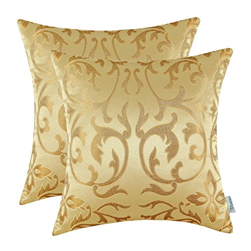 CaliTime Cushion Covers 2 Pack 45cm x 45cm Gold Vintage Floral Both Sides Throw Pillow Cases von CaliTime