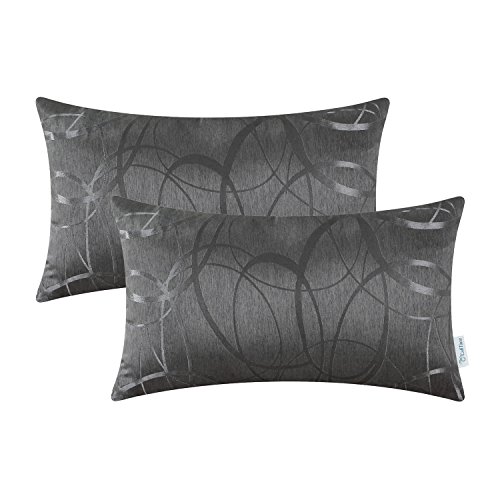 CaliTime Kissenbezüge Kissenhülle Packung mit 2 Schalen für Couch Sofa Heimdekoration modern glänzend und matt Kontrast Kreise Ringe geometrisch 30cm x 50cm grau von CaliTime