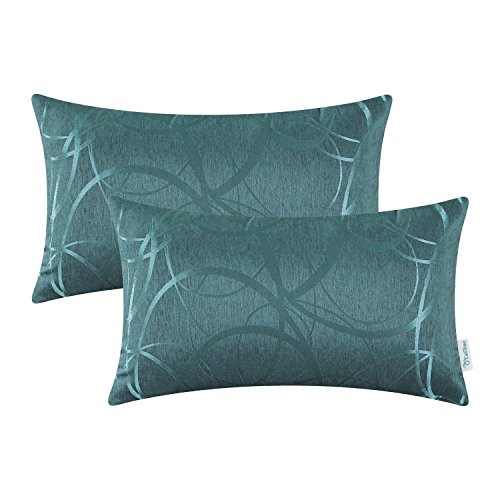 CaliTime Kissenbezüge Kissenhülle Packung mit 2 Schalen für Couch Sofa Heimdekoration modern glänzend und matt Kontrast Kreise Ringe geometrisch 30cm x 50cm blaugrün von CaliTime