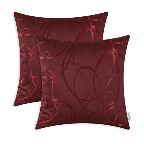 CaliTime Kissenbezüge für Dekokissen, 2 Stück, für Couch und Sofa, Heimdekoration, modern, glänzende und stumpfe Kontraste, geometrische Formen, Polyester-Mischgewebe, burgunderfarben, 45 x 45 cm von CaliTime