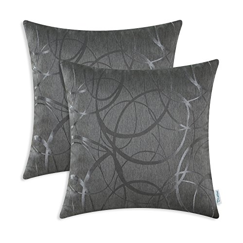 CaliTime Kissenbezüge Kissenhülle Packung mit 2 Schalen für Couch Sofa Heimdekoration modern glänzend und matt Kontrast Kreise Ringe geometrisch 45cm x 45cm grau von CaliTime