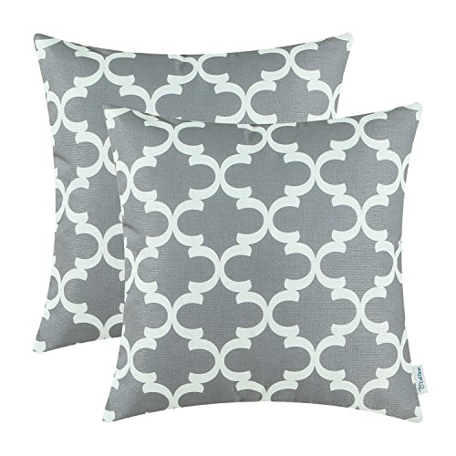 CaliTime Canvas Kissenbezüge Kissenhülle 2er Pack 40cm x 40cm Grau Moderne Quatrefoil Akzente Geometrische Dekokissenbezüge von CaliTime