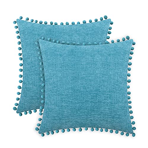CaliTime Dekokissenbezüge 2er-Pack Kuschelige, fest gefärbte, weiche Chenille-Kissenbezüge mit Pom Poms für Couch Sofa Dekoration 40cm x 40cm Seeblau CaliTime Dekokissenbezüge 2er-Pack Kuschelige, fest gefärbte, weiche Chenille-Kissenbezüge mit Pom Poms für Couch Sofa Dekoration 40cm x 40cm Seeblau von CaliTime