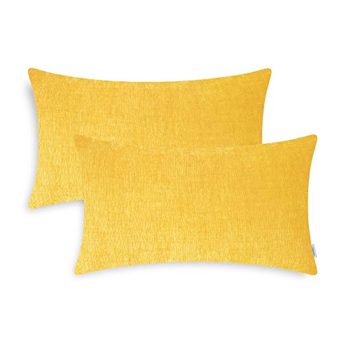 CaliTime Gemütliche Kissenbezüge für Couch, Sofa, Heimdekoration, einfarbig, weiches Chenille, 30,5 x 50,8 cm, Senfgelb, 2 Stück von CaliTime