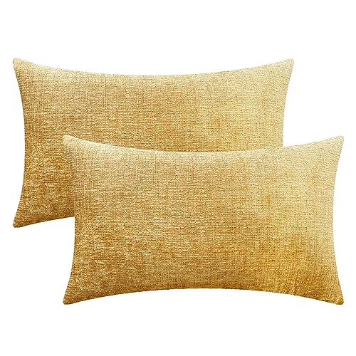 CaliTime Gemütliche Kissenbezüge für Couch, Sofa, Heimdekoration, einfarbig, weiches Chenille, 40,6 x 66 cm, Gold, 2 Stück von CaliTime