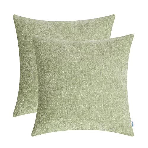 CaliTime Kissenbezüge, gemütlich, für Couch, Sofa, Heimdekoration, einfarbig, weiches Chenille, 55 cm x 55 cm, Salbei, 2 Stück von CaliTime