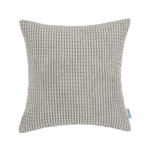 CaliTime Kissenbezüge Kissenhülle Kissenbezug Komfortable Supersoft Corduroy Corn Striped Beide Seiten Dekokissen Hülle 50cm x 50cm Hell Taupe von CaliTime