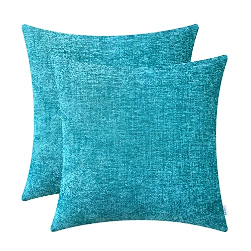 CaliTime Kissenbezüge Kissenhülle 2 Stück Cosy Kissenbezüge für Couch Sofa Heimdekoration Solide Gefärbt Weich Chenille 55cm x 55cm Seeblau von CaliTime