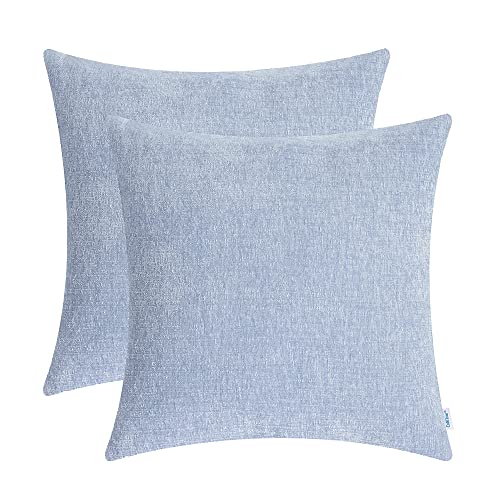 CaliTime Kissenbezüge Kissenhülle 2 Stück Cozy Bolster Kissenbezüge für Couch, Sofa, Heimdekoration, einfarbig, weich, Chenille, 50 cm x 50 cm, Babyblau von CaliTime