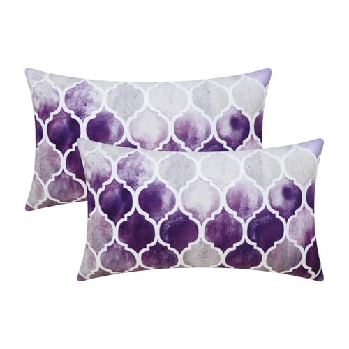 CaliTime Kissenbezüge Kissenhülle 2 Stück Cozy Bolster Kissenbezüge für Couch Bett Sofa manuell handbemalt bunt geometrisch Spalier Kettendruck 30cm x 50cm Hauptgrau Lila Aubergine von CaliTime