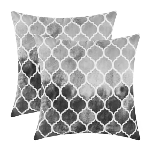 CaliTime Kissenbezüge Kissenhülle Packung mit 2 Cosy Kissenbezügen für Couch Bett Sofa manuell handbemalt bunt geometrischer Gitterkettendruck 45cm x 45cm Hauptgrau Grau Karbon CaliTime Kissenbezüge Kissenhülle Packung mit 2 Cosy Kissenbezügen für Couch Bett Sofa manuell handbemalt bunt geometrischer Gitterkettendruck 45cm x 45cm Hauptgrau Grau Karbon von CaliTime