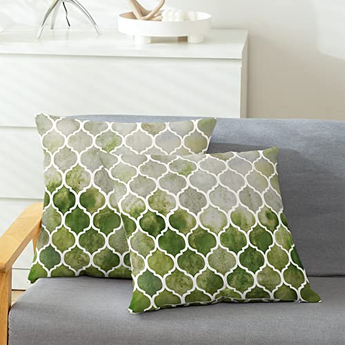 CaliTime 2 Stück gemütliche Kissenbezüge für Couch, Bett, Sofa, manuell handbemalt, bunt, geometrisch, Spalier, Kettendruck, 40 cm x 40 cm, Grau/Grün/Oliv von CaliTime