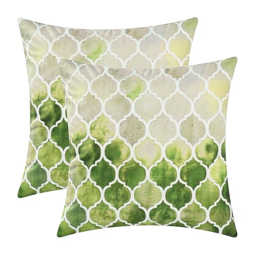 CaliTime Kissenbezüge Kissenhülle Packung mit 2 Cosy Kissenbezügen für Couch Bett Sofa manuell handbemalt bunt geometrischer Gitterkettendruck 50cm x 50cm Hauptgrau Grün Oliv CaliTime Kissenbezüge Kissenhülle Packung mit 2 Cosy Kissenbezügen für Couch Bett Sofa manuell handbemalt bunt geometrischer Gitterkettendruck 50cm x 50cm Hauptgrau Grün Oliv von CaliTime