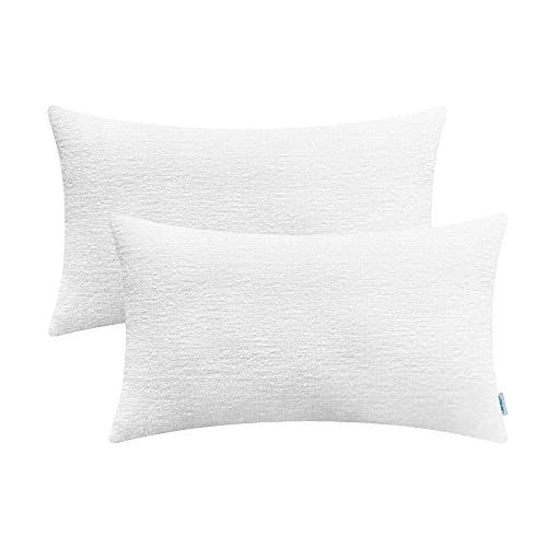 CaliTime Kissenbezüge Kissenhülle 2er-Pack Cosy Bolster Kissenbezüge für Couch Sofa Heimdekoration Solide gefärbtes weiches Chenille 30 cm x 50 cm True White von CaliTime