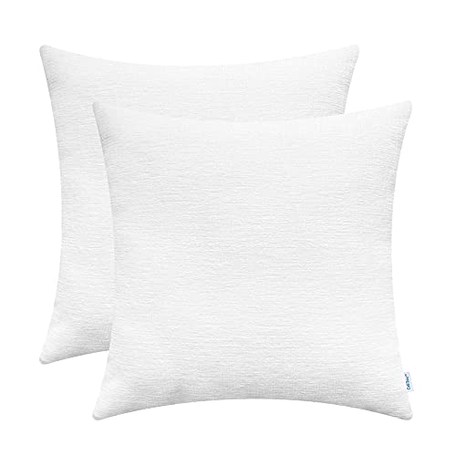 CaliTime Kissenbezüge Kissenhülle 2er-Pack Cosy Kissenbezüge für Couch Sofa Heimdekoration einfarbig weich Chenille 40 cm x 40 cm True White von CaliTime