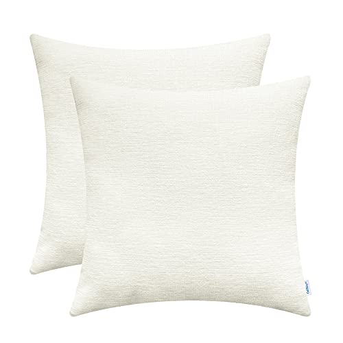 CaliTime Kissenbezüge Kissenhülle 2er-Pack Cosy Kissenbezüge für Couch Sofa Heimdekoration einfarbig weich Chenille 55 cm x 55 cm Creme von CaliTime