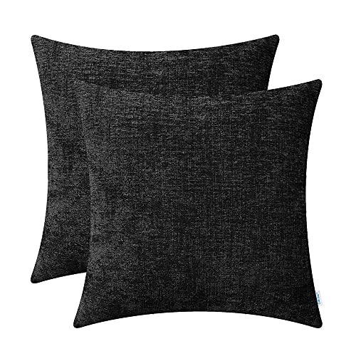 CaliTime Kissenbezüge Kissenhülle 2er-Pack Cosy Kissenhüllen für Couch Sofa Heimdekoration einfarbig weich Chenille 45 cm x 45 cm schwarz von CaliTime