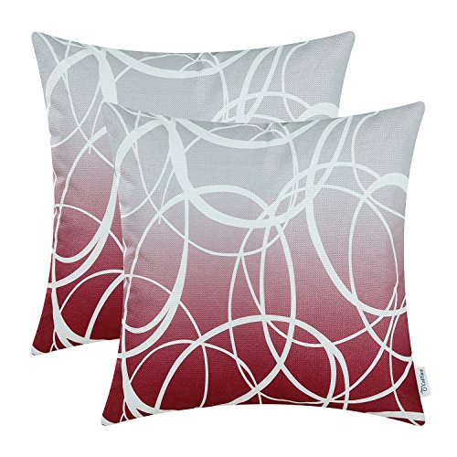 CaliTime Kissenbezüge Kissenhülle 2er-Pack Couch Sofa Heimdekoration moderner Farbverlauf Ombré-Kreise Ringe auf beiden Seiten 50cm x 50cm Grau bis Burgund von CaliTime