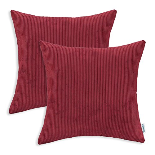 CaliTime Kissenbezüge Kissenhülle 2er-Pack Cozy Dekokissenbezüge Taschen für Couch-Schlafsofa Ultra-Soft-Cord Gestreift Beide Seiten 45 cm x 45 cm Dunkelrot von CaliTime
