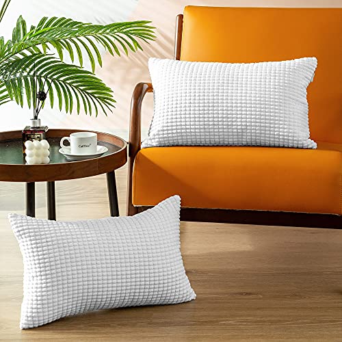 CaliTime Kissenbezüge Kissenhülle 2er-Pack Comfy Bolster Pillow Covers Cases for Couch Sofa Bed Comfort Supersoft Cord Corn Striped Both Sides 30cm x 50cm True White von CaliTime