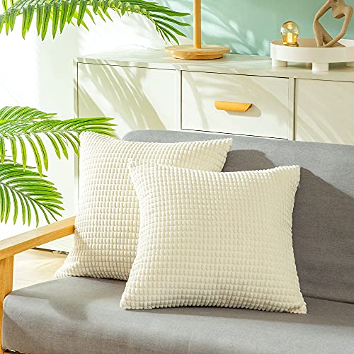 CaliTime Kissenbezüge Kissenhülle 2er-Pack Bequeme Kissenbezüge für Couch, Schlafsofa, bequem, superweich, Kordsamt, Maisstreifen, beidseitig, 40 cm x 40 cm, Creme von CaliTime