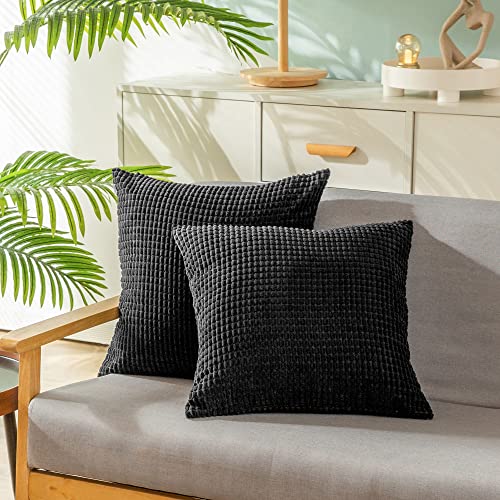 CaliTime Kissenbezüge Kissenhülle 2er-Pack Bequeme Kissenbezüge für Couch, Schlafsofa, bequem, superweich, Kordsamt, Maisstreifen, beidseitig, 40 cm x 40 cm, schwarz von CaliTime