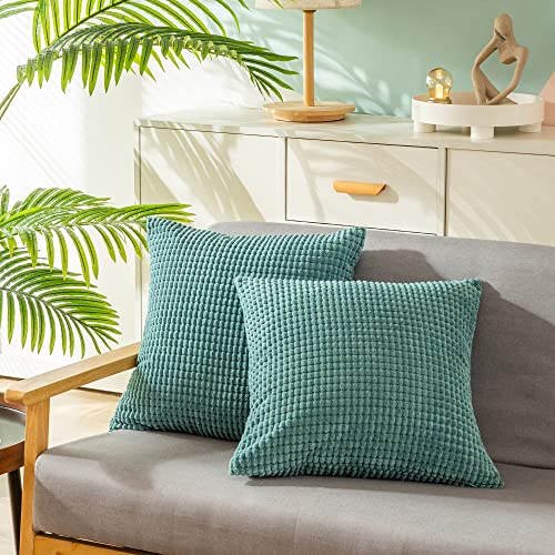 CaliTime Kissenbezüge Kissenhülle 2er-Pack Bequeme Kissenbezüge für Couch, Schlafsofa, bequem, superweich, Kordsamt, Maisstreifen, beidseitig, 50 cm x 50 cm, Blaugrün von CaliTime