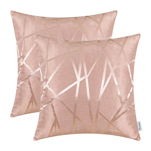 CaliTime Kissenbezüge Kissenhülle 2er-Pack Wurfkissenbezüge Cases für Couch Sofa Home Decor Modern Shining & Dull Contrast Dreiecke Abstrakte Linien Geometrisch 45cm x 45cm Dusty Pink von CaliTime