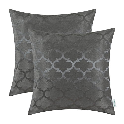 CaliTime Kissenbezüge Kissenhülle 2er-Pack Wurfkissenbezüge Schalen für Heim-Sofa-Couch Modern Glänzend & Matt Kontrast Quatrefoil Akzent Geometrisch 40cm x 40cm Grau von CaliTime