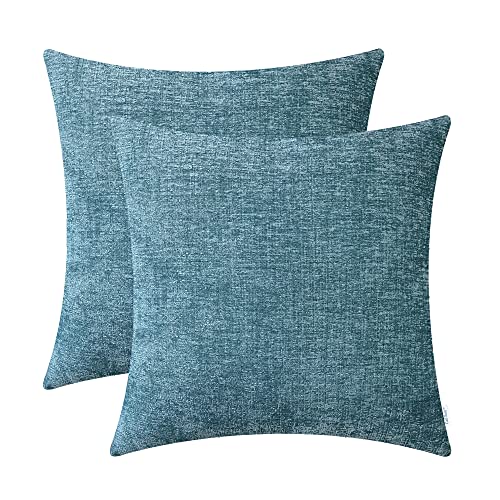 CaliTime Kissenbezüge Kissenhülle 2er-Pack Cosy Bolster Kissenbezüge für Couch Sofa Heimdekoration einfarbig weich Chenille 40 cm x 40 cm Rauchblau von CaliTime