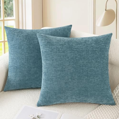 CaliTime Gemütliche Nackenrolle-Kissenbezüge für Couch, Sofa, Heimdekoration, einfarbig, weiches Chenille, 40 x 40 cm, Rauchblau, 2 Stück von CaliTime