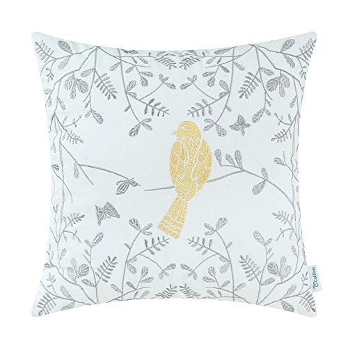 CaliTime Kissenbezüge Kissenhülle Baumwolle Dekokissenbezug für Bettcouch Sofa Cute Bird in Grey Garden Bestickt 45 x 45 cm Gold CaliTime Kissenbezüge Kissenhülle Baumwolle Dekokissenbezug für Bettcouch Sofa Cute Bird in Grey Garden Bestickt 45 x 45 cm Gold von CaliTime