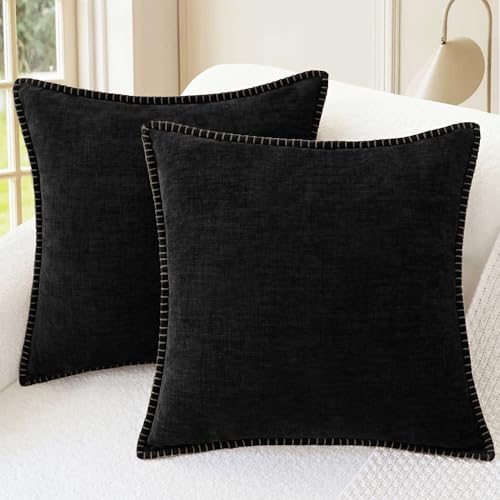 CaliTime Kissenbezüge Kissenhülle Dekokissenbezüge 2er Pack Baumwollfaden Nähte Kanten Solide gefärbte weiche Chenille Kissenbezüge für Couch Sofa Home Bauernhaus Dekoration 50cm x 50cm Schwarz CaliTime Kissenbezüge Kissenhülle Dekokissenbezüge 2er Pack Baumwollfaden Nähte Kanten Solide gefärbte weiche Chenille Kissenbezüge für Couch Sofa Home Bauernhaus Dekoration 50cm x 50cm Schwarz von CaliTime