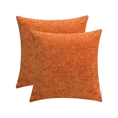 CaliTime Kissenbezüge Kissenhülle Kissenbezüge, 2 Stück, gemütliche Kissenbezüge für Couch, Sofa, Heimdekoration, einfarbig, weich, Chenille, 45 cm x 45 cm, Leuchtend orange von CaliTime